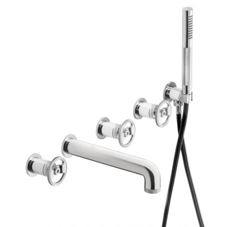 IB RUBINETTERIE BOLD ROUND MITIGEUR DE BAIGNOIRE MURAL CINQ TROUS AVEC DÉVIATEUR ET KIT DE DOUCHE