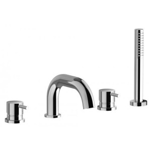 IB RUBINETTERIE MILAN TORINO MITIGATEUR BORD DE BAIGNOIRE 4 ORIFICES AVEC DÉVIATEUR ET KIT DE DOUCHE