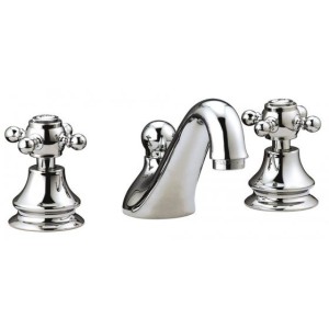 IB RUBINETTERIE HERMES ROBINET DE LAVABO À TROIS ORIFICES BEC BAS COMPLÈT AVEC ÉVACUATION