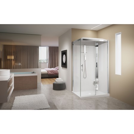 NOVELLINI CRYSTAL 2P 120x80- CABINE MULTIFONCTION ASYMÉTRIQUE, 1 PORTE COULISSANTE + 1 FIXE EN LIGNE